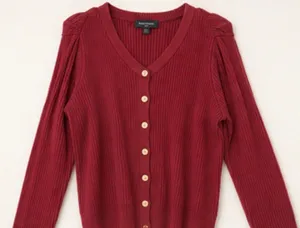 Tahari Ribbed Burgundy Button Sweater thumbnail 1