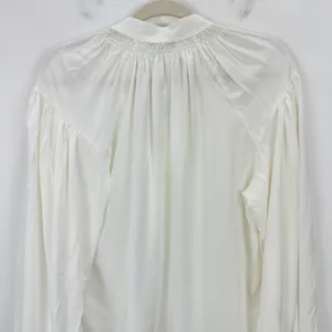 Madewell Shirred Long Sleeve Top Blouse Silk Lightweight Winter White Medium NWT thumbnail 14