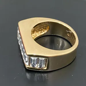 Vintage 18KGE Gold Electroplated Pave Baguette Clear Stones Flat Top Unisex Ring thumbnail 4