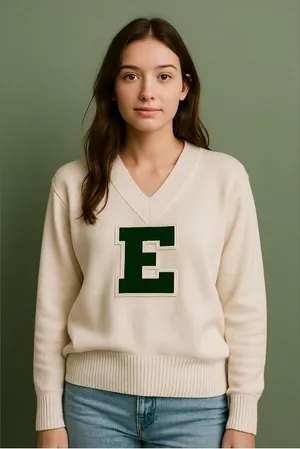 Vintage Cheer Letterman’s Sweater E College Sports Team E Green V Neck sweater thumbnail 1