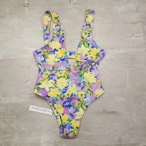 💕FOR LOVE AND LEMONS Daffodil One-Piece Swimsuit Sunny Neon Floral Print S NWT thumbnail 14