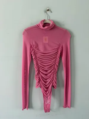 NWT Free People Under It All Fiji Flower Pink Mesh‎ Ruched Boho Bodysuit thumbnail 3