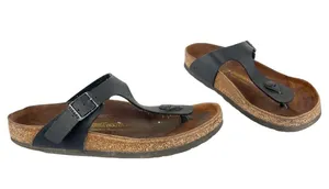 Birkenstock Gizeh Black Leather Sandals Womens Sz 38 / US 7 thumbnail 3