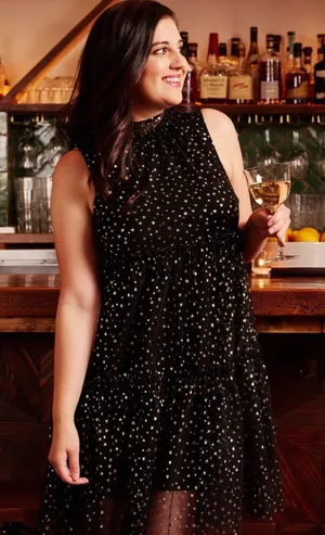 NWT Pop Sugar Lucky Stars Dress Size XL Celestial Metallic Whimsical Flirty M6 thumbnail 1