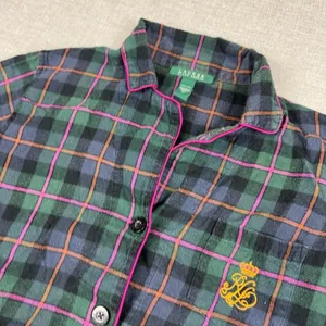 Lauren Ralph Lauren Pajama Top Womens M Green Plaid Flannel Button Up Sleepwear thumbnail 2