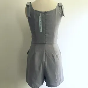 Bow Shoulder Pockets Formal Chic Romper Blue Size L thumbnail 3