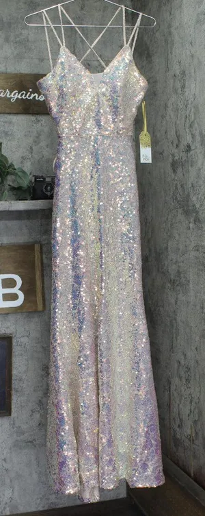 Say Yes To The Prom Back Iridescent Sequin Prom Dress Gown Pink / Multi 7 / 8 thumbnail 1