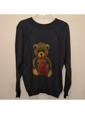 Vintage Y2K Teddy Bear with Heart Painted Sweater 90s 80s cottagecore granny thumbnail 2