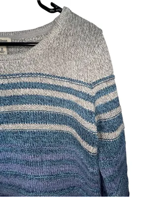 L.L. Bean Blue And Purple Striped Ombré Crewneck Pullover Knit Sweater thumbnail 2