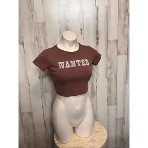 Garage Brown “Wanted” Graphic Cropped Tee – Size Medium thumbnail 3