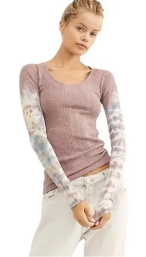 Free People We The Free Big Sur Misty Mountain Pink Tie Dye Long Sleeve Small thumbnail 1
