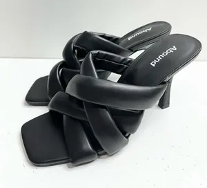 Abound Sandals Womens Size 8.5 Black‎ Square Toe Woven Stiletto Heels thumbnail 1
