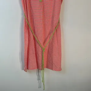 Lands End Orange White Striped Henley Dress XL 18 Short Sleeve‎ Green Belt thumbnail 6