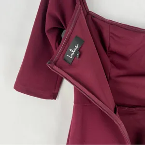 Lulus Burgundy Stretch Crepe‎ Off The Shoulder 3/4 Sleeve Faux Wrap Midi Dress thumbnail 12