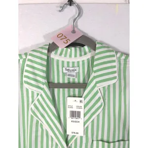 Splendid Notch Collar Cropped Pajama Set Fog Green Stripe XS RLD0299 thumbnail 3
