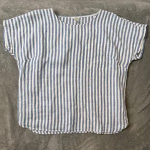L.L. Bean Linen Blue White Stripe Top Womens M Pocket Short Sleeve Nautical thumbnail 8
