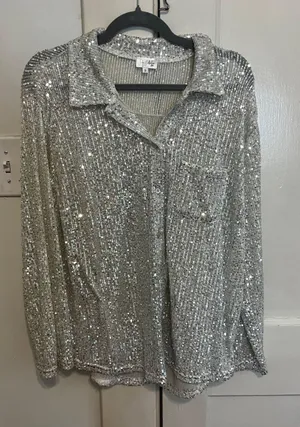 Boutique Indie Collection Silver Sequin Button Down thumbnail 5