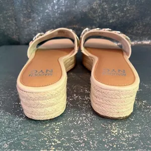 Madden NYC Cream Bone Chain Espadrille Platform Slide Sandals Cottagecore NEW 9 thumbnail 3