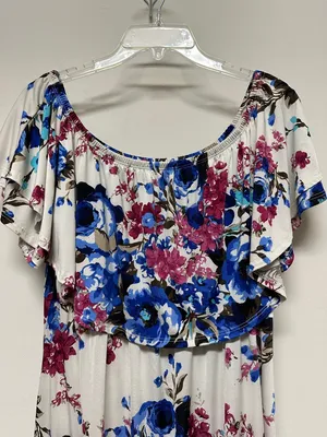 White with bright Blue & Pink Floral On or Off the Shoulder Maxi Dress size 3XL thumbnail 2