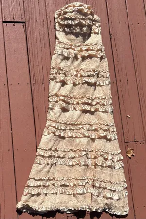 Mori Lee by Madeline Gardner 1/2 tiered ruffle strapless formal corset dress thumbnail 1