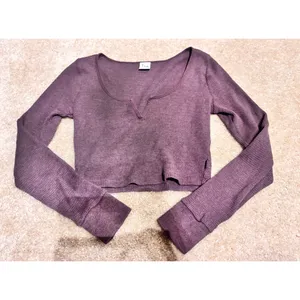 TNA waffle scoop neck notch crop long sleeve thumbnail 2