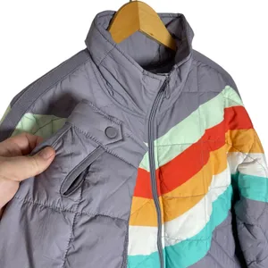NWT FREE PEOPLE Women’s Rainbow Chevron Striped Pippa Puffer Jacket thumbnail 4