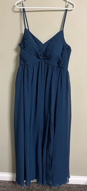Azazie Blue Bridesmaid Dress Size 16 Sleeveless Maxi Prom Formal Side Slit thumbnail 1