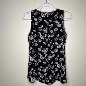 WHBM Dark Floral Whimsigoth Dandelion Scalloped Trim Lace Sheer‎ Chiffon Tank thumbnail 10