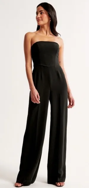 Abercrombie & Fitch Strapless Premium Crepe Jumpsuit Black XS thumbnail 1