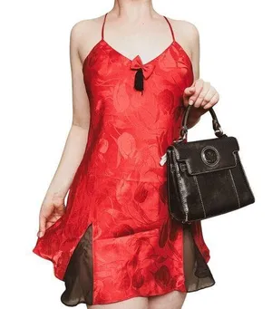 Victoria's Secret Vintage Gold Label Satin Night Gown Women's Red Tulip Tassel thumbnail 1