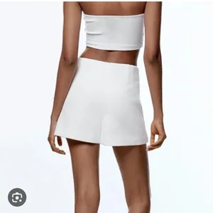 Zara Textured White High Waisted Skort Faux Belt Side Zip Mini A-Line thumbnail 2