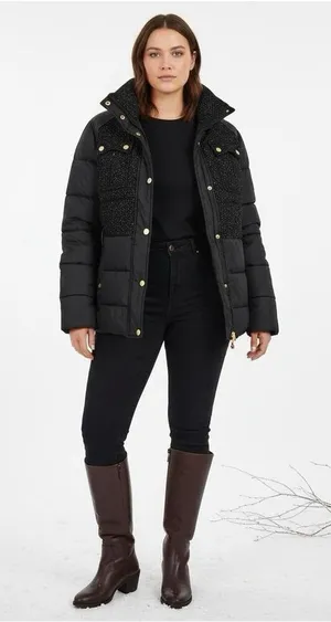 COOGI Women's Black Tweed Puffer Jacket Gold Buttons Large thumbnail 1