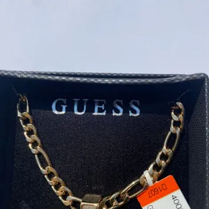 ⚜️✝️ NWT Guess Gold Plated Silver Glitteresque Effect Crucifixrion Cross Pendant Figaro Chain Necklace ✝️⚜️ thumbnail 3