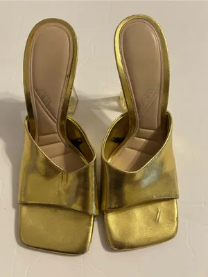 Zara Metallic Gold Slip-On Block Heel Mules thumbnail 1