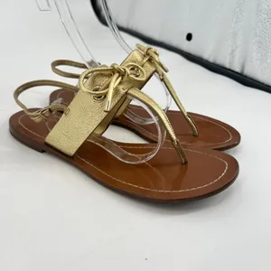Kate Spade New York metallic gold thong open toe sandals tie bow preppy size 8.5 thumbnail 5