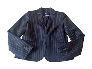 J.Crew Womens Navy Blue Green‎ Pinstripe Wool Blend Two Button Blazer Size 6 thumbnail 1