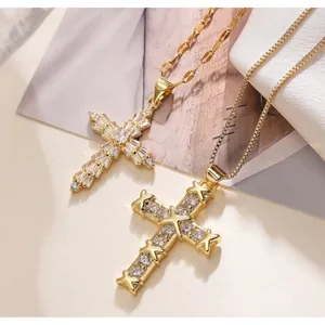 NEW Unisex 18k Gold Filled Plated Simulated‎ Diamond Cross Necklace, 16-18” thumbnail 14