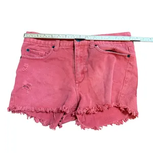 RVCA Women's Faded Red Distressed Raw‎ Hem Jean Shorts Sz 26 thumbnail 5