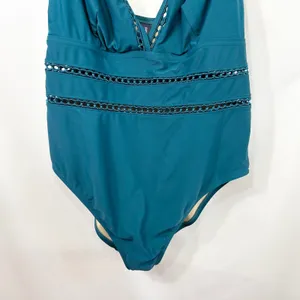 Swimsuits For All Plus‎ Size 18 One Piece Swimsuit Teal Blue Lattice Cut Out 353 thumbnail 5