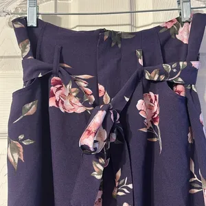 Dark Purple Floral Paperbag Waist Pants Medium thumbnail 2