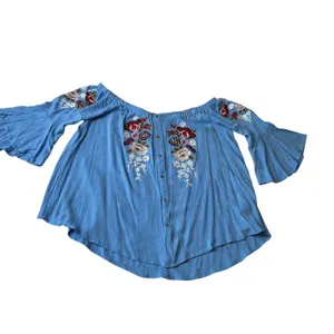 Umgee Blue Floral Embroidered‎ Off The Shoulder Bell Sleeve Blouse XL WG0914 thumbnail 4