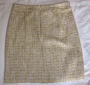 Ann Taylor Petite Yellow Tweed Pencil Skirt 4P Metallic Fringe thumbnail 3