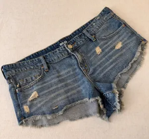 BDG Urban Outfitters Low Rise y2k Dolphin Denim Shorts Blue Distressed Women 32W thumbnail 1
