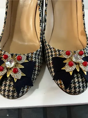 J.Crew Collection Lena Jeweled Tweed Chunky Heel Pumps Made in Italy thumbnail 10