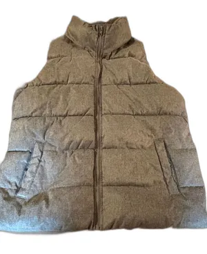 Old Navy Women’s Large Gray Quilted Puffer Vest Fleece Lined Collar Full Zip thumbnail 1