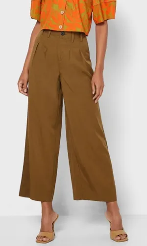 Banana Republic High-Rise Wide-Leg Pleated Ankle Pant Lyocell Olive Brown 12 thumbnail 1