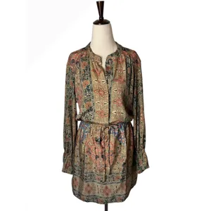 Paani Mini Dress Women Small‎ Tan Gold Metallic NWT Boho Floral Tassel Festival thumbnail 2