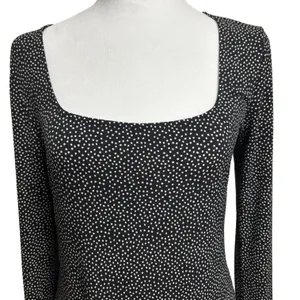 ModCloth Maxi Dress Black Polka Dot Square Neck Stretch Mod Indie Retro Party‎ M thumbnail 2