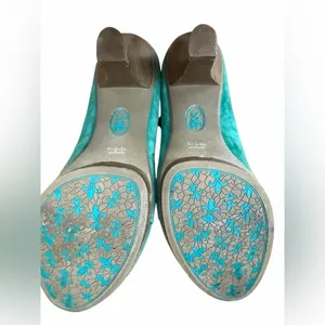 Sofft Turquoise Suede Peep Toe Y2K Heels 8 1/2. thumbnail 5