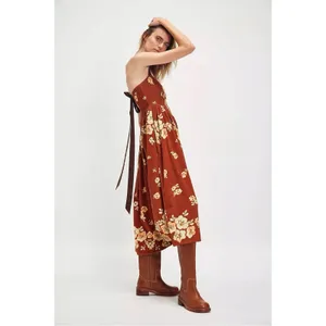 Free People Dainty Cottage Micro Corduroy Until Dawn Midi Dress Brown Large thumbnail 7